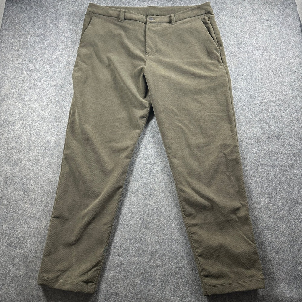 Lululemon Commission Pants Men 38 Olive Green Corduroy Slim Fit Stretch Chino